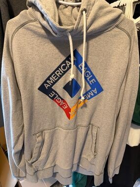 American Eagle Outfitters Gray Hoodie with Multicolor Diamond Logo